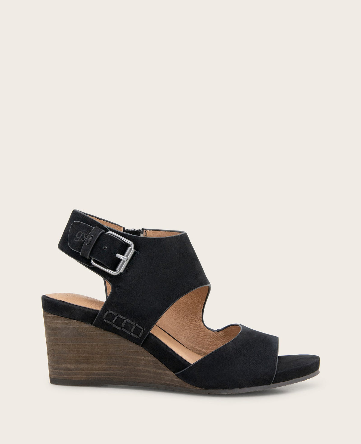 GENTLE SOULS - Tilly Nubuck Wedge Sandal Black Nubuck