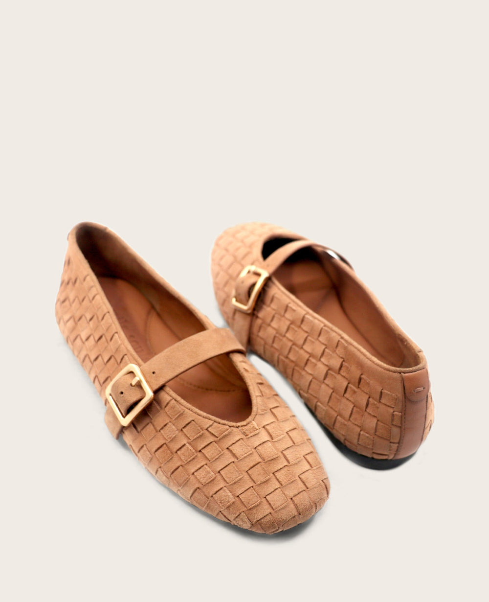 GENTLE SOULS - Winifred Suede Woven Mary Jane Flat Camel Suede