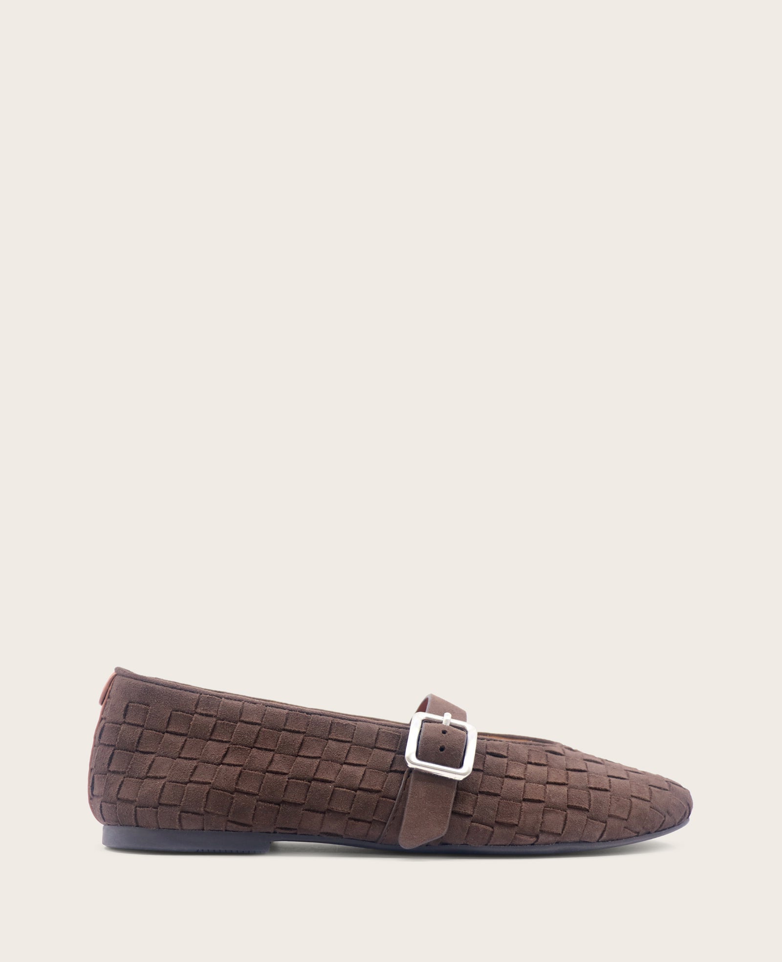 GENTLE SOULS - Winifred Suede Woven Mary Jane Flat Dark Chocolate Suede
