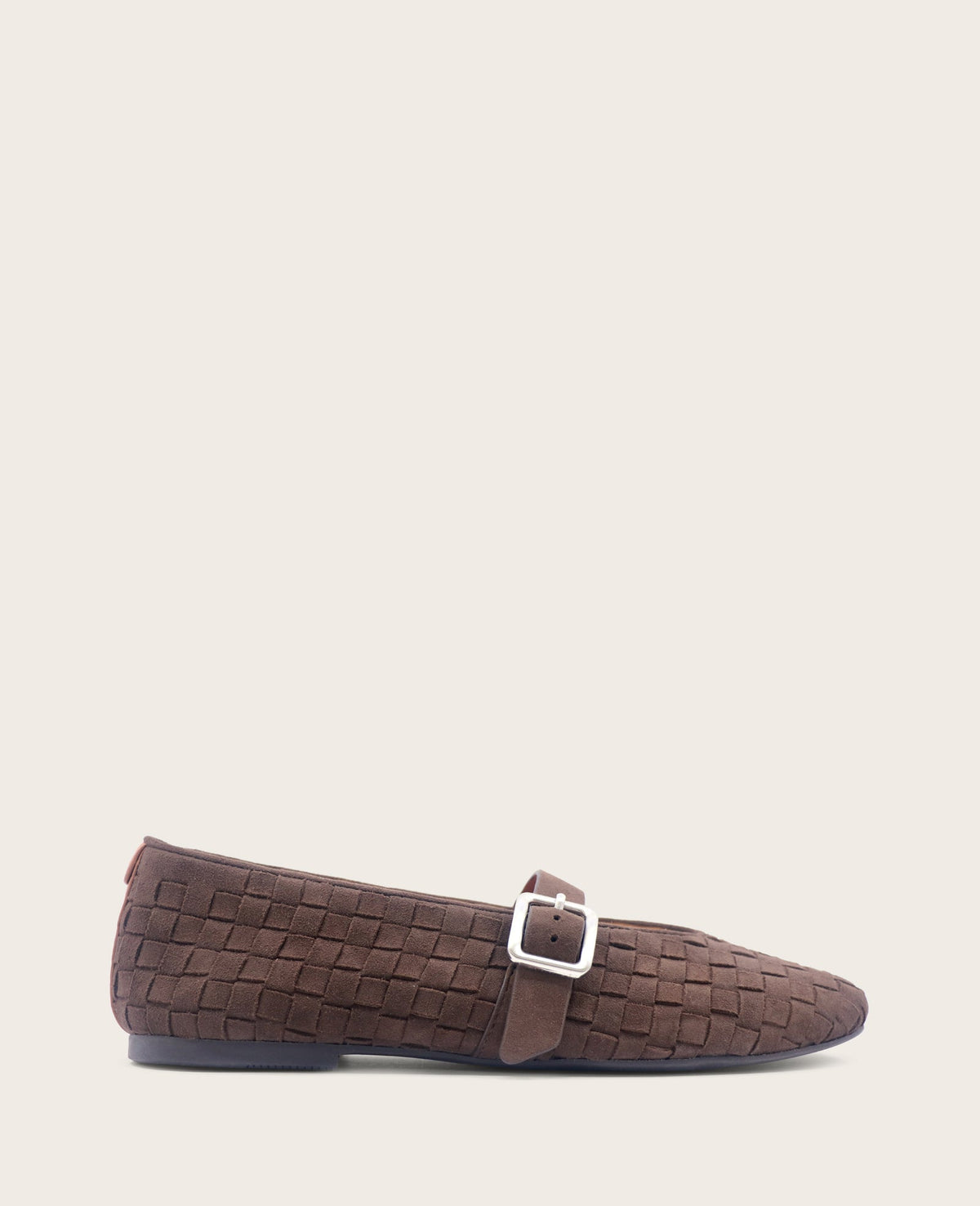 GENTLE SOULS - Winifred Suede Woven Mary Jane Flat Dark Chocolate Suede