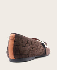 GENTLE SOULS - Winifred Suede Woven Mary Jane Flat Dark Chocolate Suede