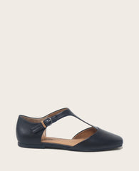 GENTLE SOULS - Wyatt Leather T-Strap Flat Black Leather