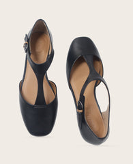 GENTLE SOULS - Wyatt Leather T-Strap Flat Black Leather