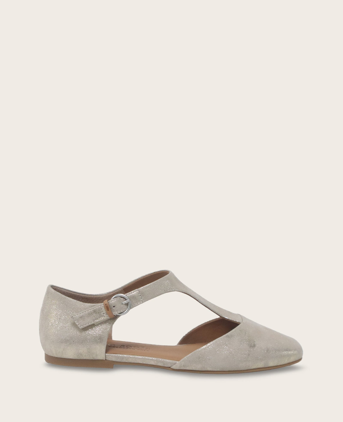GENTLE SOULS - Wyatt Metallic T-Strap Flat Gravel Leather