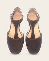 GENTLE SOULS - Wyatt Suede T-Strap Flat Chocolate Suede