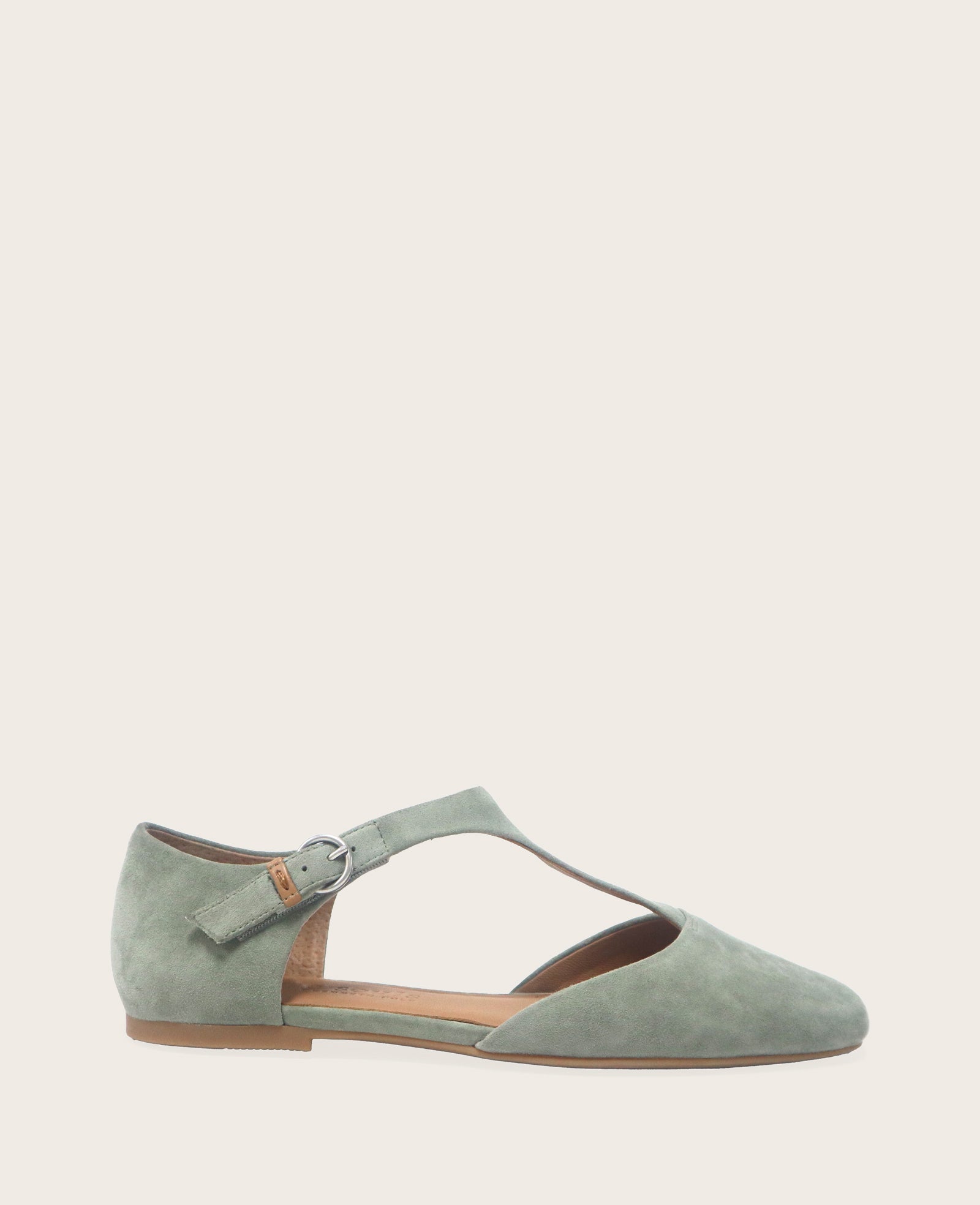 GENTLE SOULS - Wyatt Suede T-Strap Flat Sage Suede