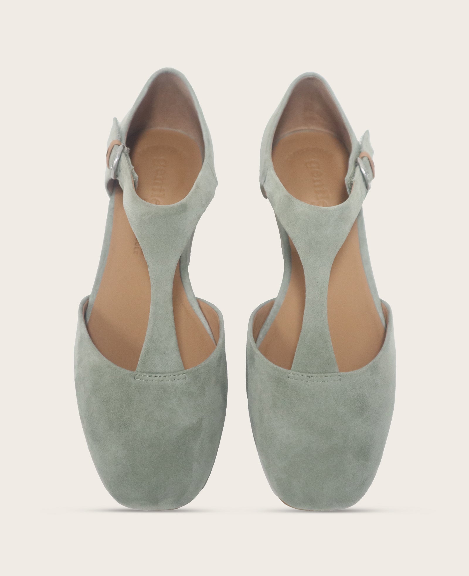GENTLE SOULS - Wyatt Suede T-Strap Flat Sage Suede