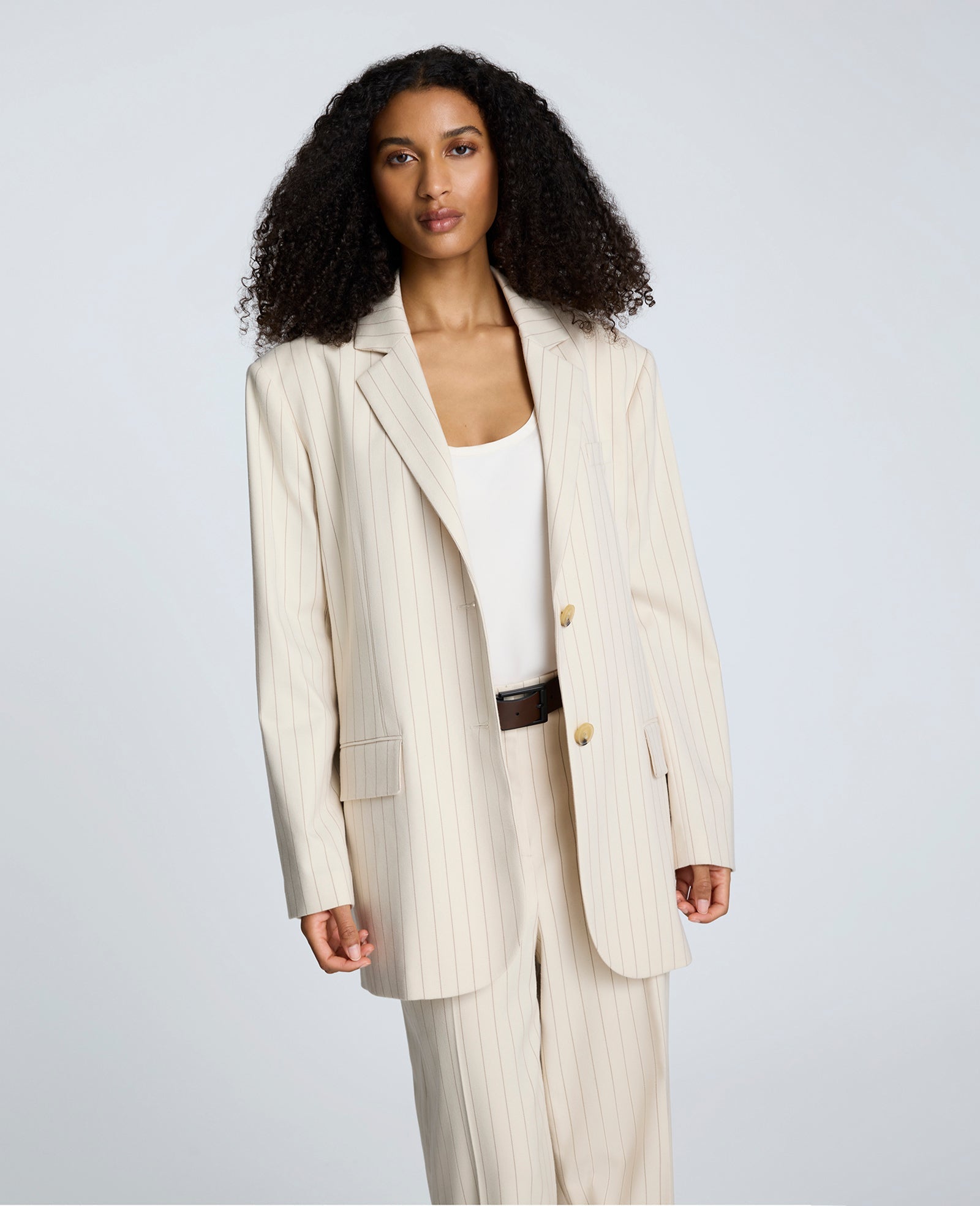 Pinstripe Relaxed Fit Boyfriend Blazer Almond Milk Multi
