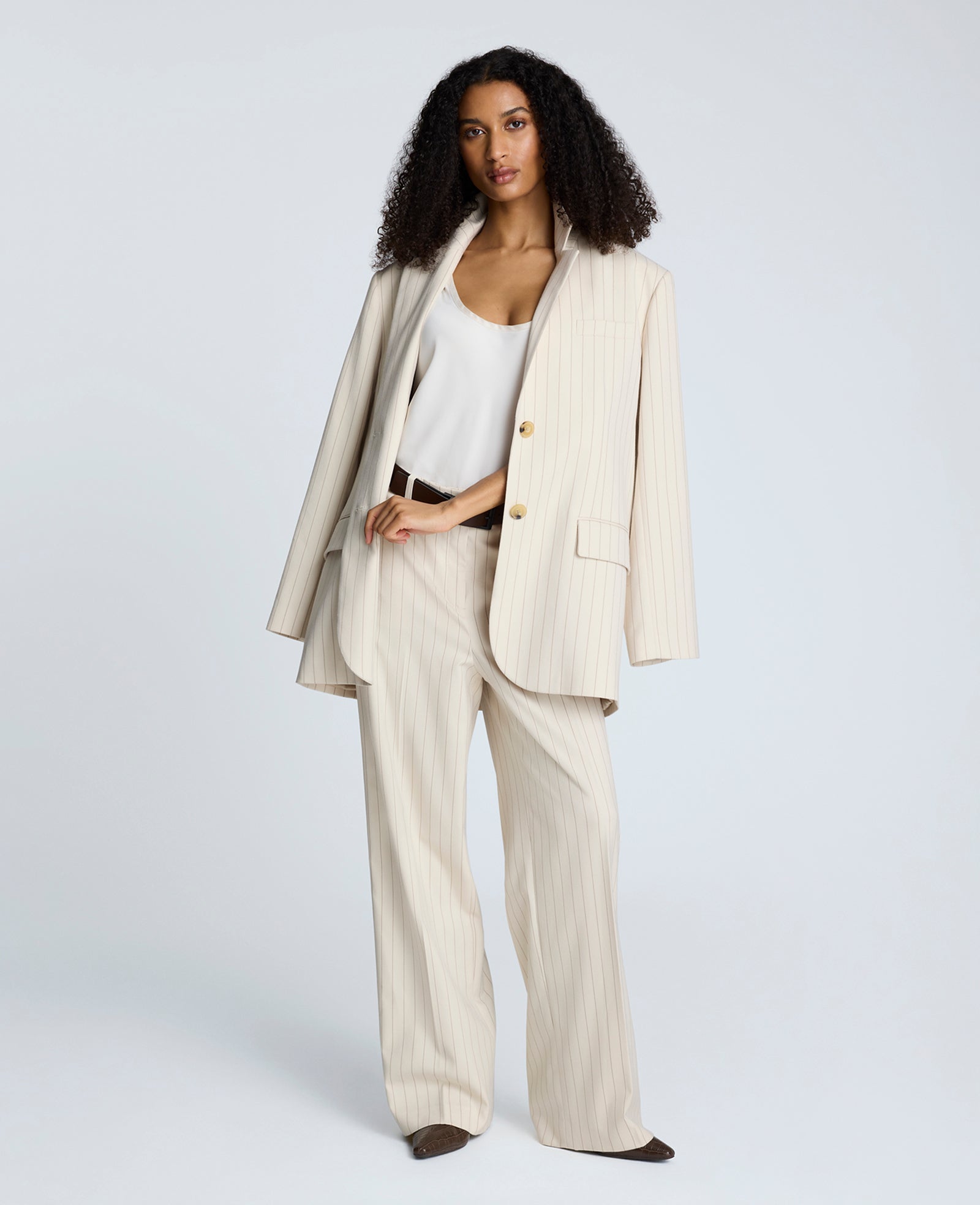 Pinstripe Relaxed Fit Boyfriend Blazer Almond Milk Multi