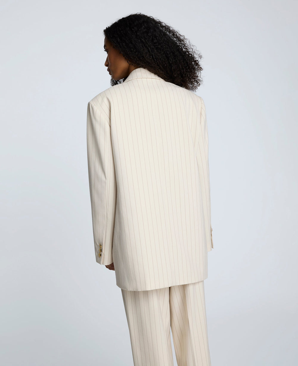 Pinstripe Relaxed Fit Boyfriend Blazer Almond Milk Multi