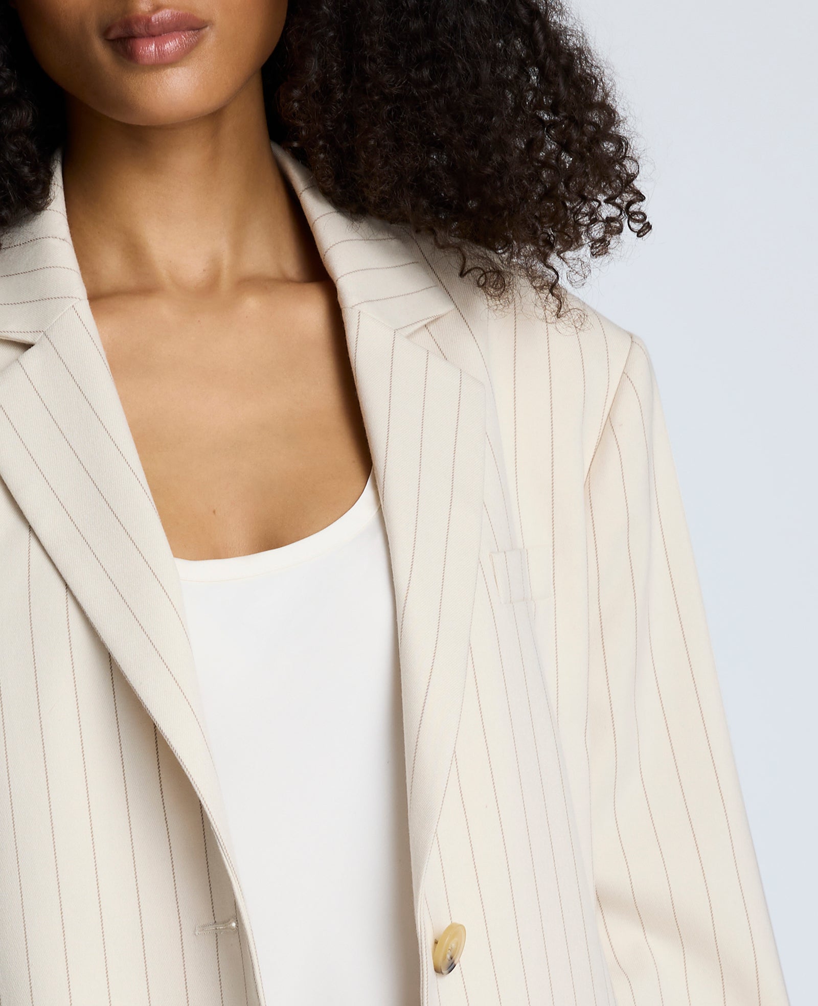 Pinstripe Relaxed Fit Boyfriend Blazer Almond Milk Multi