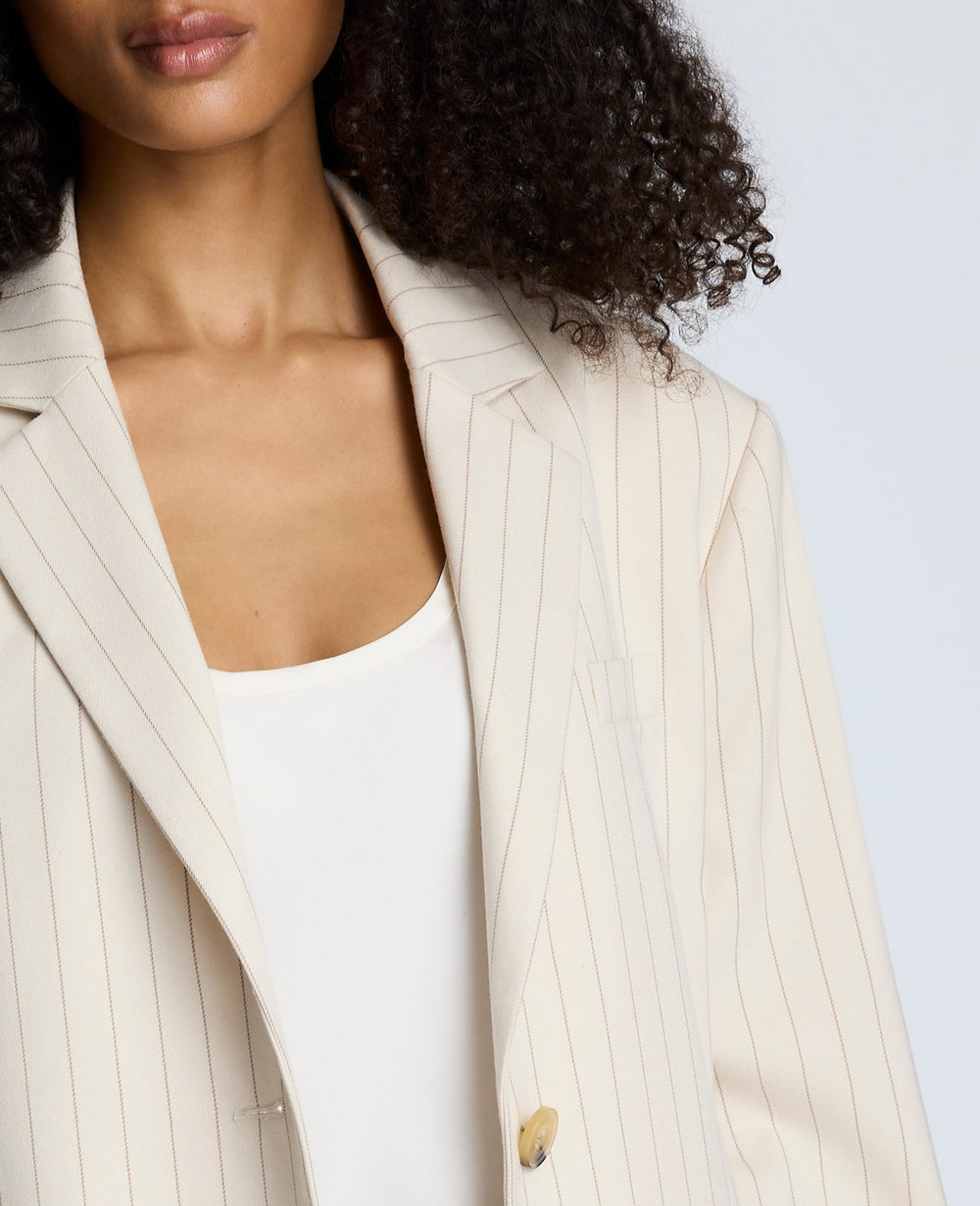 Pinstripe Relaxed Fit Boyfriend Blazer Almond Milk Multi