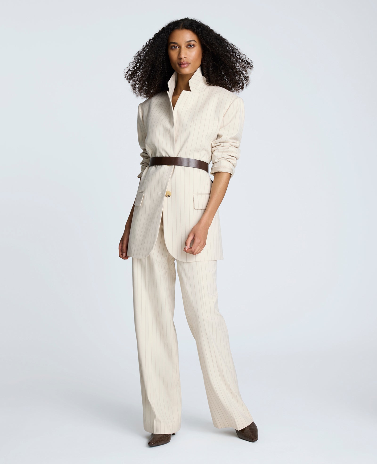 Pinstripe Relaxed Fit Boyfriend Blazer Almond Milk Multi