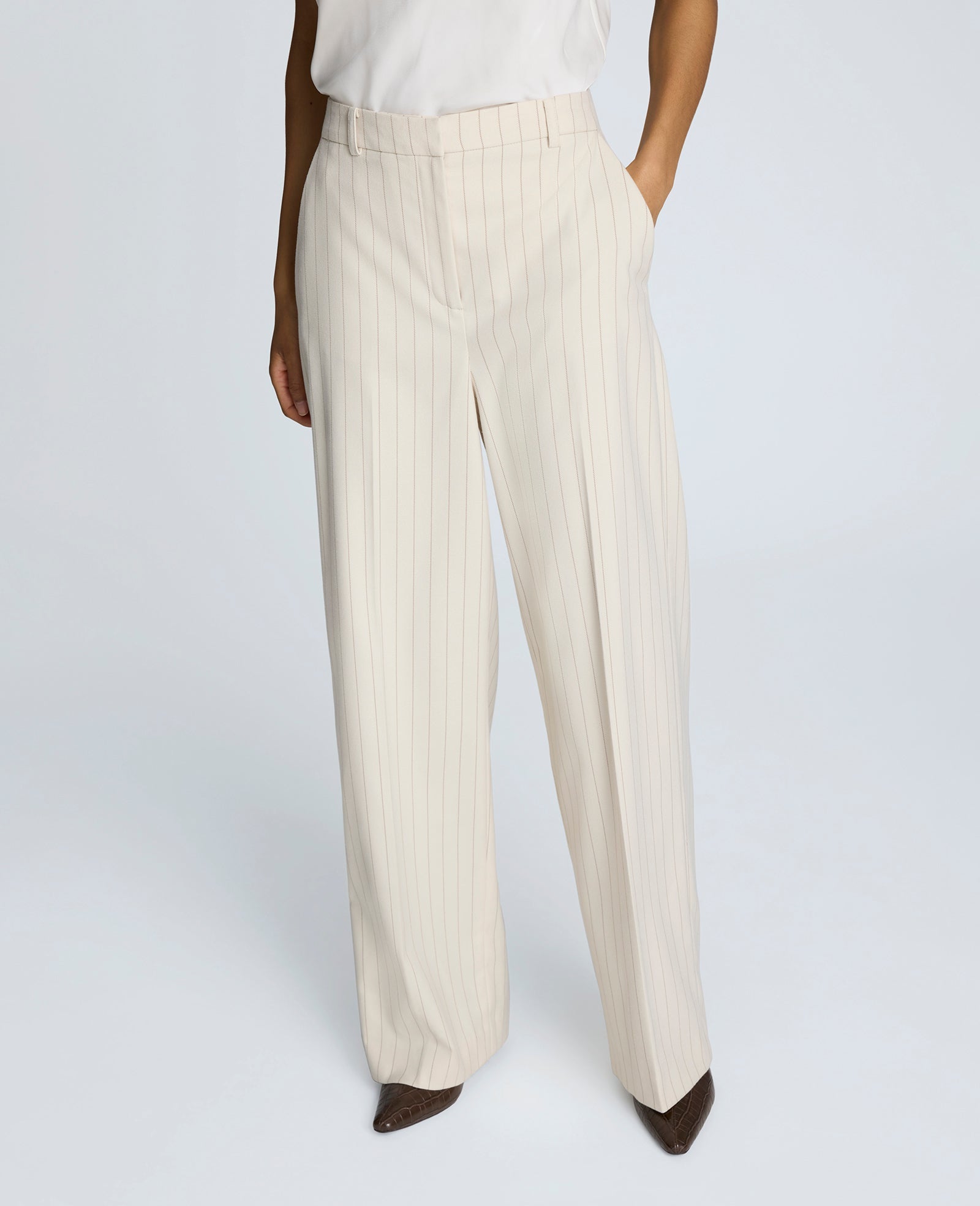 Pinstripe High Rise Wide Leg Pant Almond Milk Multi