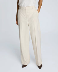 Pinstripe High Rise Wide Leg Pant Almond Milk Multi