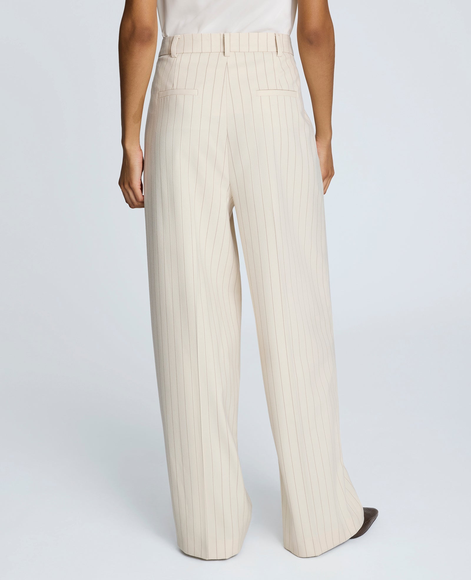 Pinstripe High Rise Wide Leg Pant Almond Milk Multi