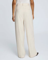 Pinstripe High Rise Wide Leg Pant Almond Milk Multi