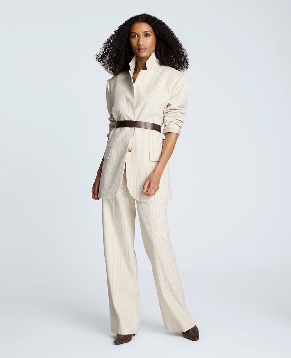 Pinstripe High Rise Wide Leg Pant Almond Milk Multi