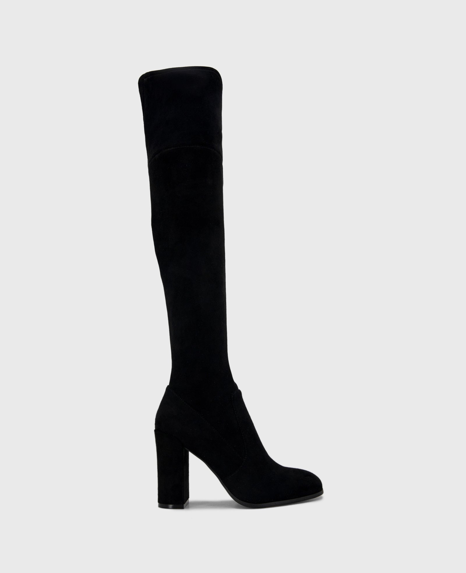 Josie Suede Tall Knee Heeled Boot Black