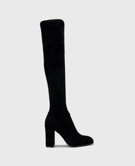 Josie Suede Tall Knee Heeled Boot Black