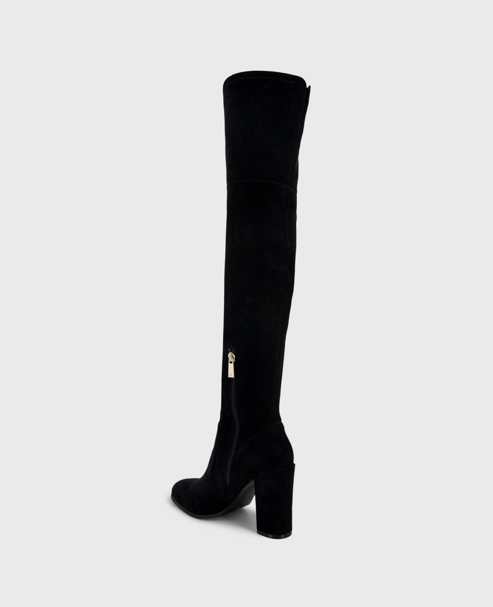 Josie Suede Tall Knee Heeled Boot Black