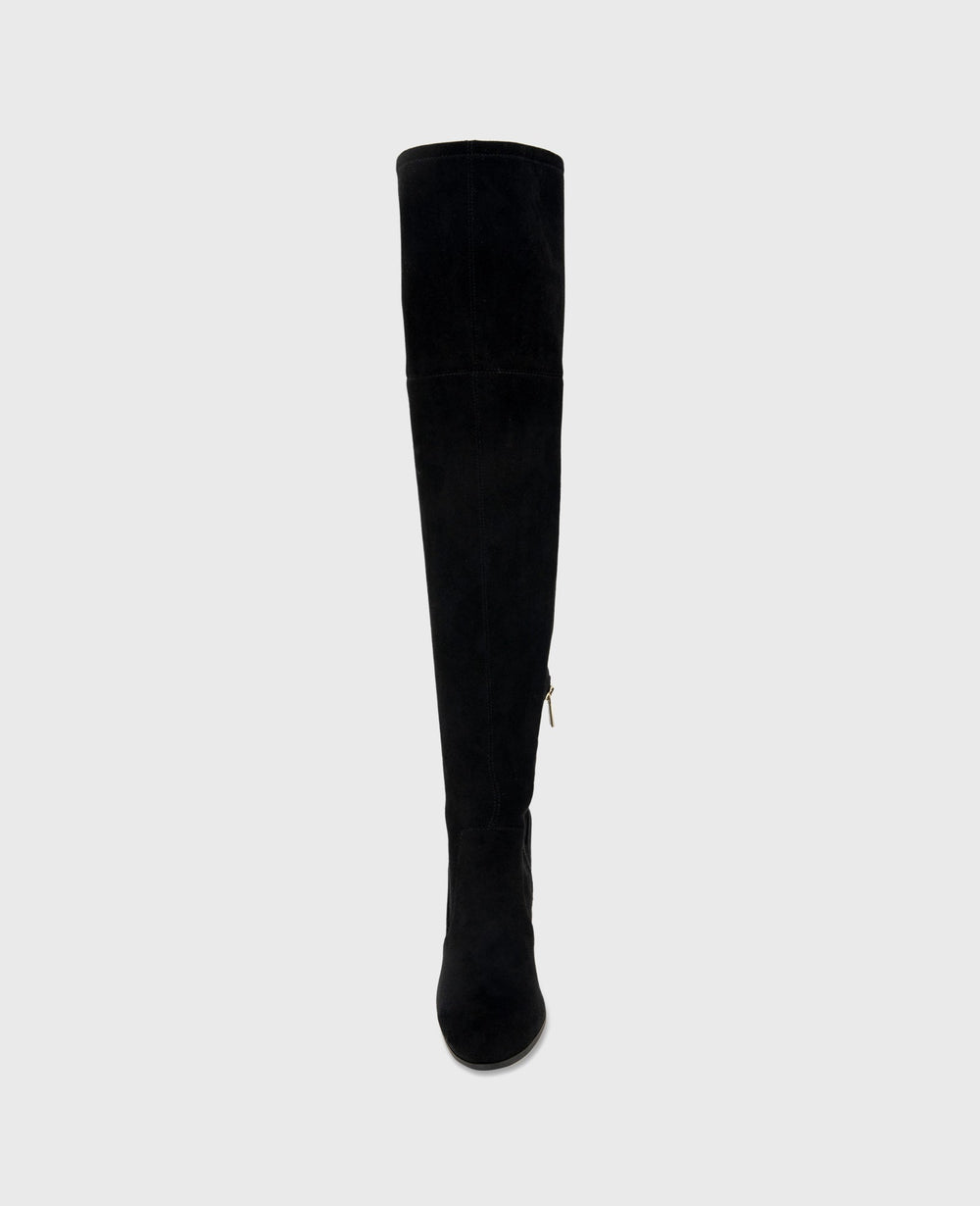 Josie Suede Tall Knee Heeled Boot Black