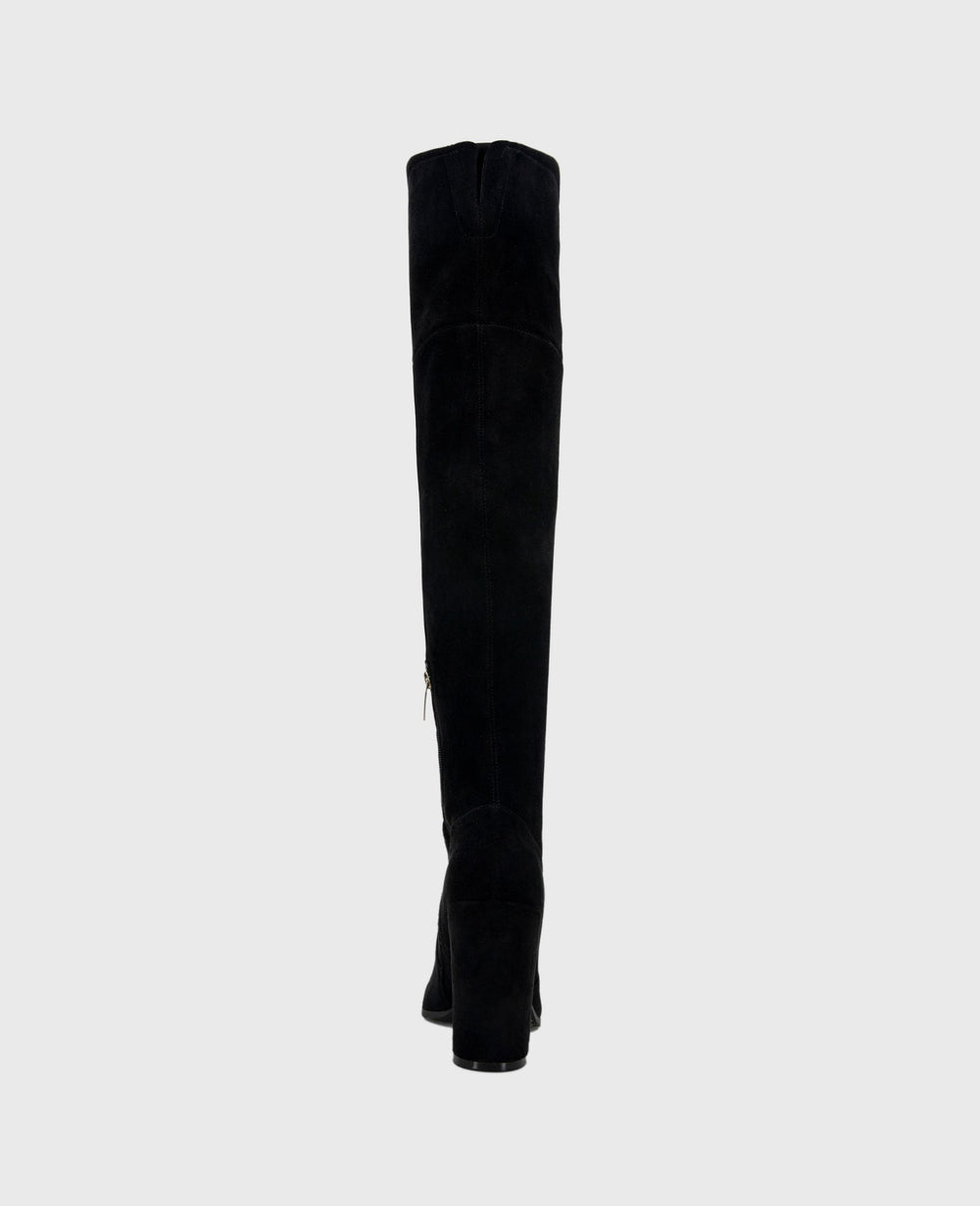 Josie Suede Tall Knee Heeled Boot Black