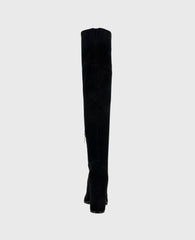 Josie Suede Tall Knee Heeled Boot Black