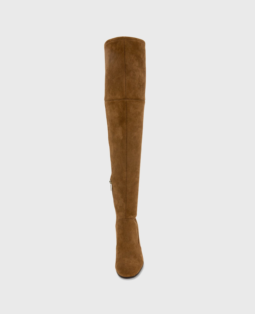 Josie Suede Tall Knee Heeled Boot Cognac